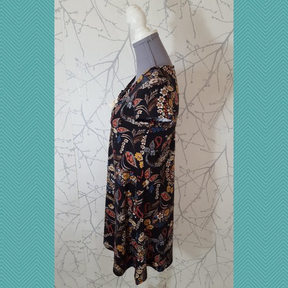 Four Threads Black Floral Print A-Line Dress w/ Tassels - Picture 4 of 6